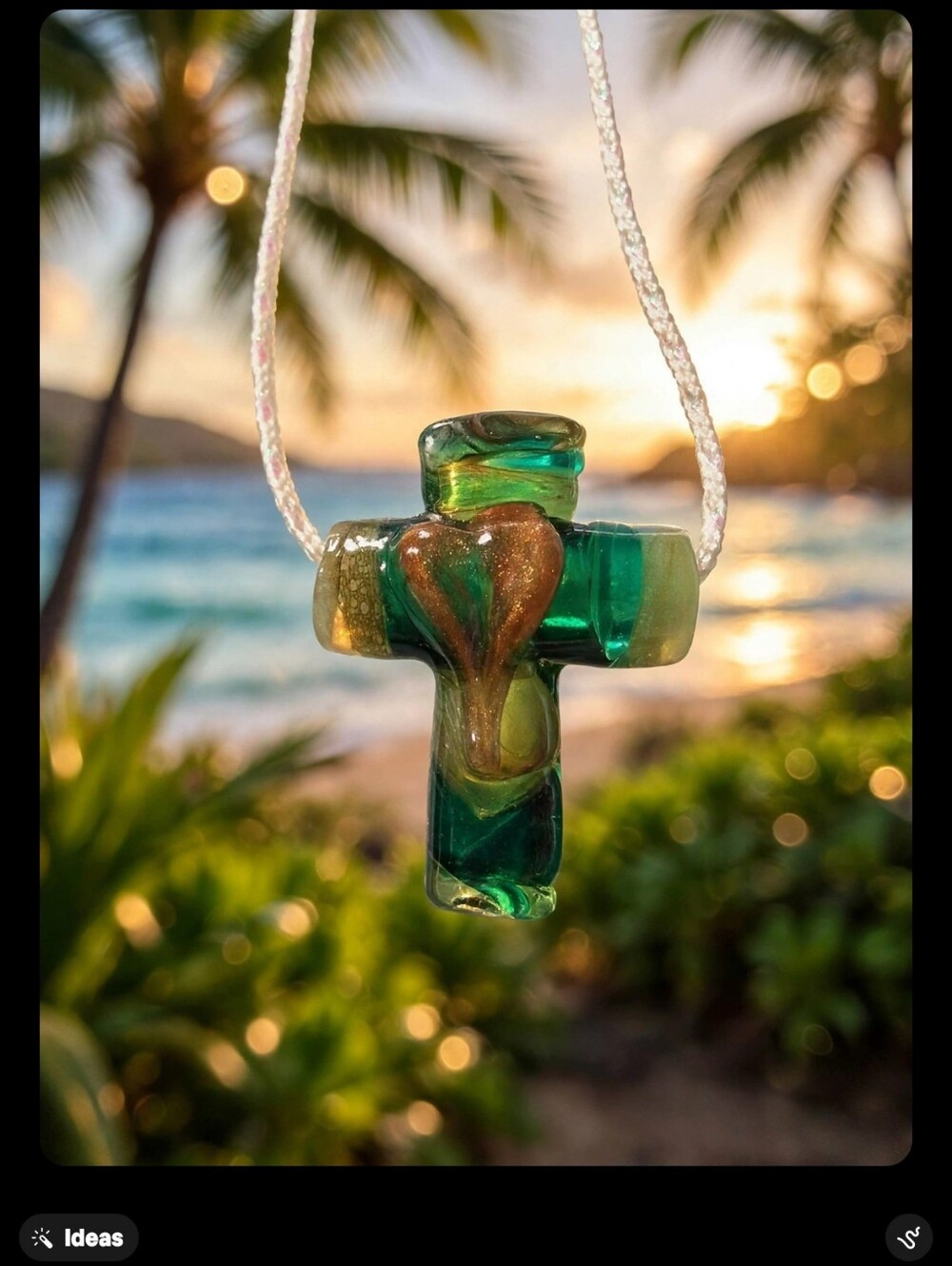 Handmade Teal Glass Cross Pendant Necklace - Artisan Home Accents
